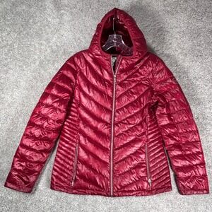 Calvin Klein Womens Packable Lightweight Hooded Down Puffer Jacket Red‎ Size L